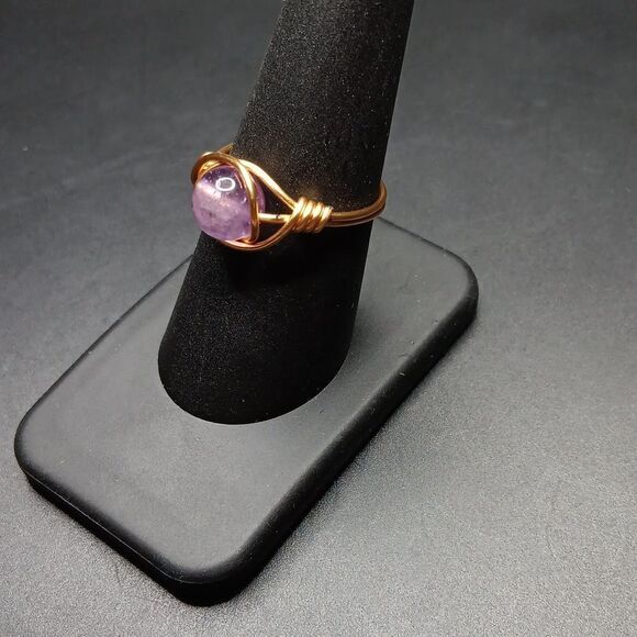 New Wishangol Amethyst Crystal Gemstone Copper Wire Wrapped Ring Size 9 - Picture 2 of 4